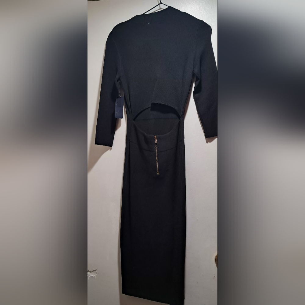 NWT Rachel Roy Black Ribbed Midi Knit Dress with Back Cutout Size:S - Picture 10 of 16